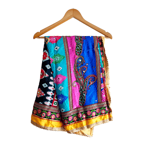 Pakistani Digital Printed Chinnon Multicoloured Dupatta With Heavy Mirror Work