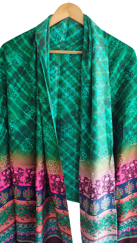 India Scarves Semi Gaji Silk Bandhani Dupatta(Green)