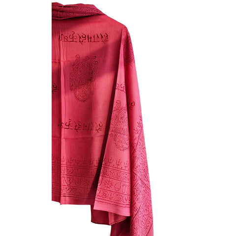 India Scarf Rayon Sarong with Hand-Printed Om Motifs( Dark Pink )