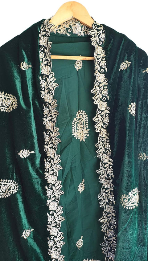 Velvet Dupatta for Women with Gold Zari Embroidery | Dupatta with Scalloped Border