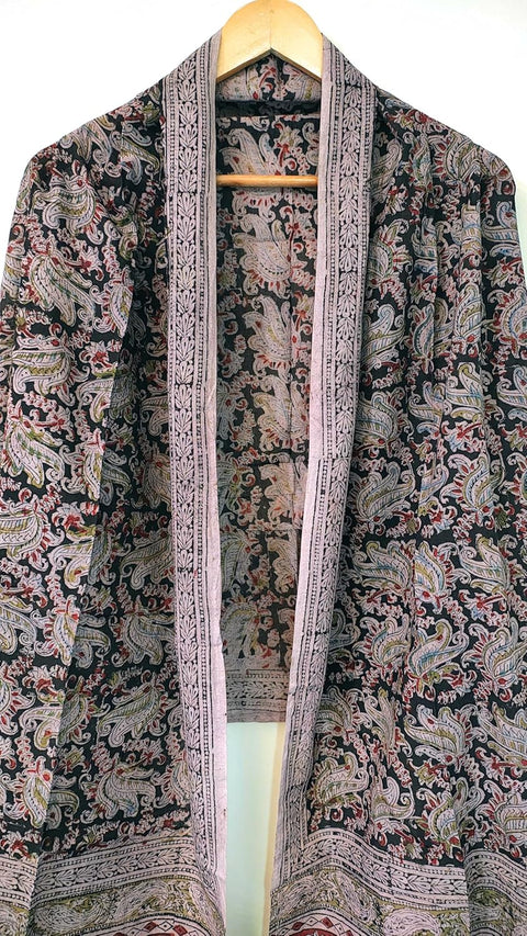 Hand Block Printed Kalamkari Stole - Traditional Indian Floral Scarves (73x194 cm)