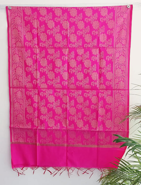 The Women's Art Silk Woven Banarasi Jacquard Dupatta(Dark Pink)