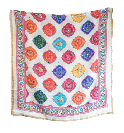 Chinon Pakistani Mirror Work Dupatta, Traditional Embellished Dupatta with Decorative Detailing