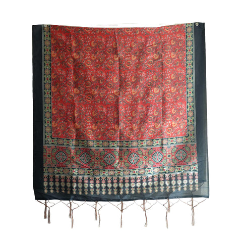 Assam Silk Traditional Dupatta with Multicolor Multi moti Motif | Ethnic Printed Cotton Dupatta with Tassels