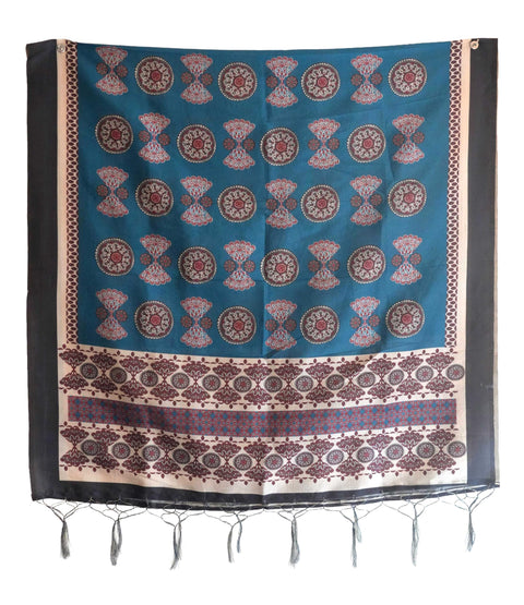 Assam Silk Traditional Dupatta with Multicolor Multi moti Motif | Ethnic Printed Cotton Dupatta with Tassels