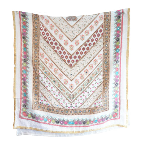 Chinon Pakistani Mirror Work Dupatta, Traditional Embellished Dupatta with Decorative Detailing