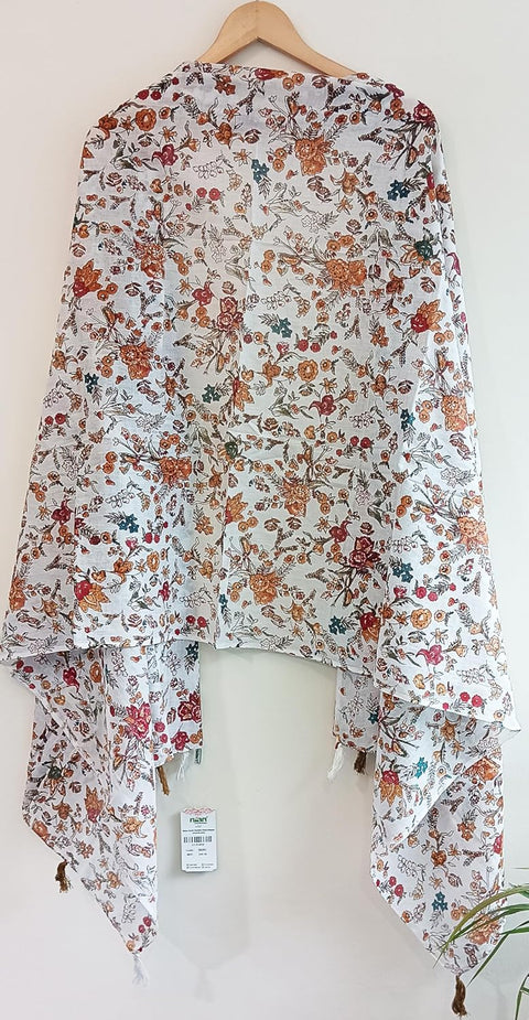 Lightweight Breathable Pure Cotton Stole Scarf for Summer, Size2,25 Mtr(White And Yellow Colour)