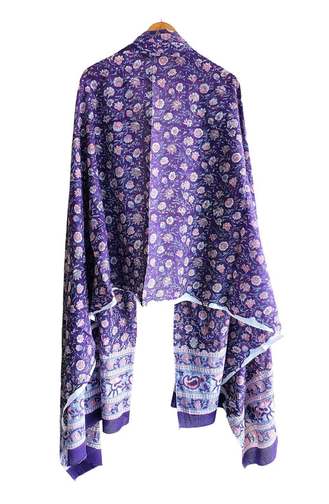 Hand Block Printed Bagru Dupatta in Pure Cotton Malmal(Dark Purple)