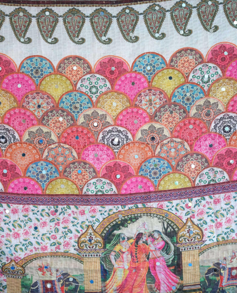 Chinon Pakistani Mirror Work Dupatta, Traditional Embellished Dupatta with Decorative Detailing