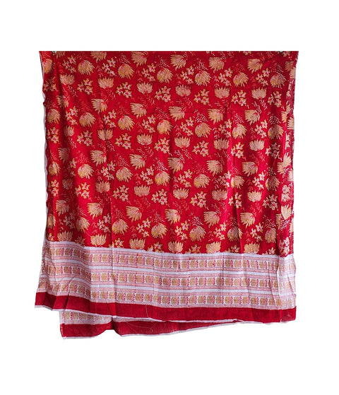 Hand Block Printed Bagru Dupatta in Pure Cotton Malmal(Red And Yellow Color)