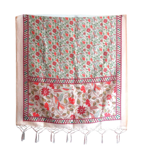 Assam Silk Traditional Dupatta with Multicolor Multi moti Motif | Ethnic Printed Cotton Dupatta with Tassels