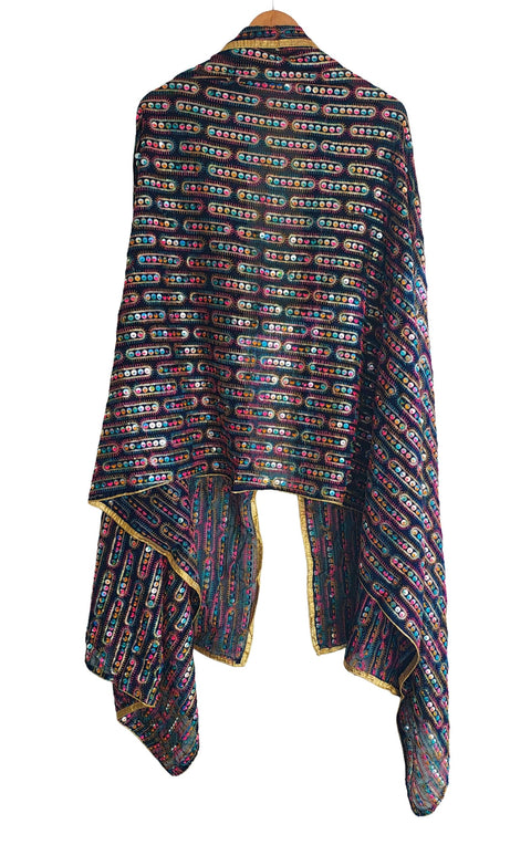 Handcrafted Mirror Work Embroidered Dupatta, Red, Cotton, Traditional Tribal Design, Ethnic Style