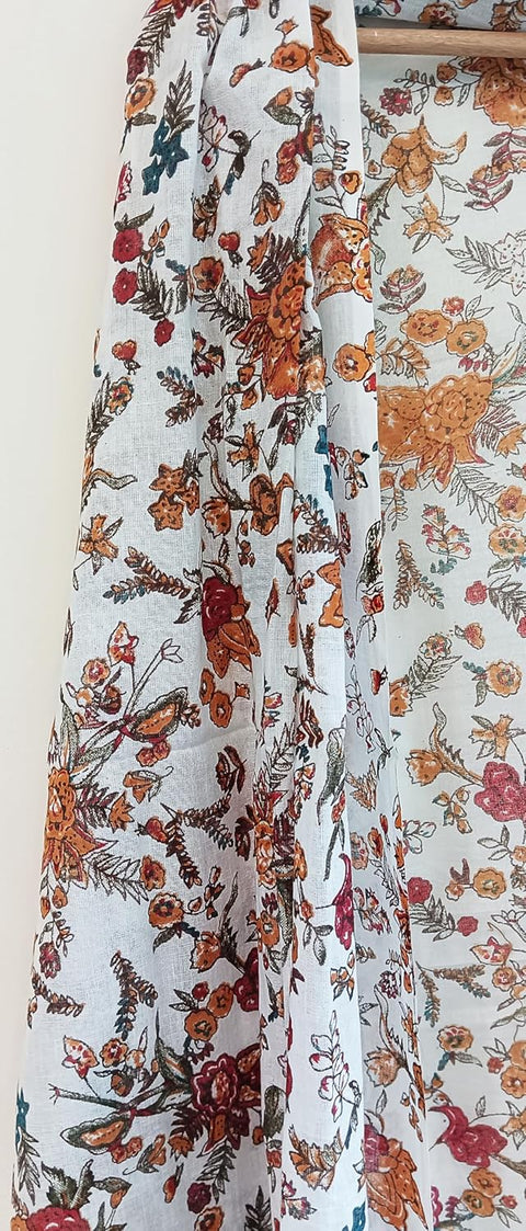 Lightweight Breathable Pure Cotton Stole Scarf for Summer, Size2,25 Mtr(White And Yellow Colour)