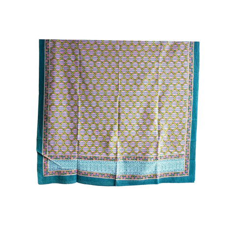 Hand Block Printed Bagru Dupatta in Pure Cotton Malmal(Pink And Green Color)