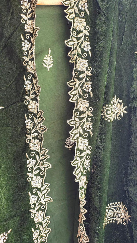 Velvet Dupatta for Women with Gold Zari Embroidery | Dupatta with Scalloped Border