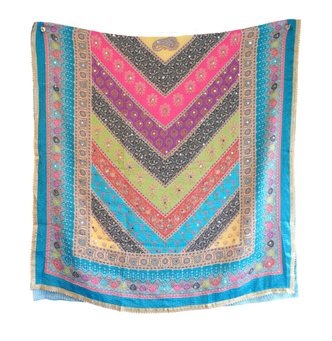 Chinon Pakistani Mirror Work Dupatta, Traditional Embellished Dupatta with Decorative Detailing