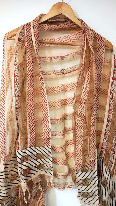 Kalamkari silk floral Stole (Light orange)