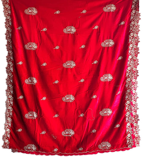 Velvet Dupatta for Women with Gold Zari Embroidery | Dupatta with Scalloped Border