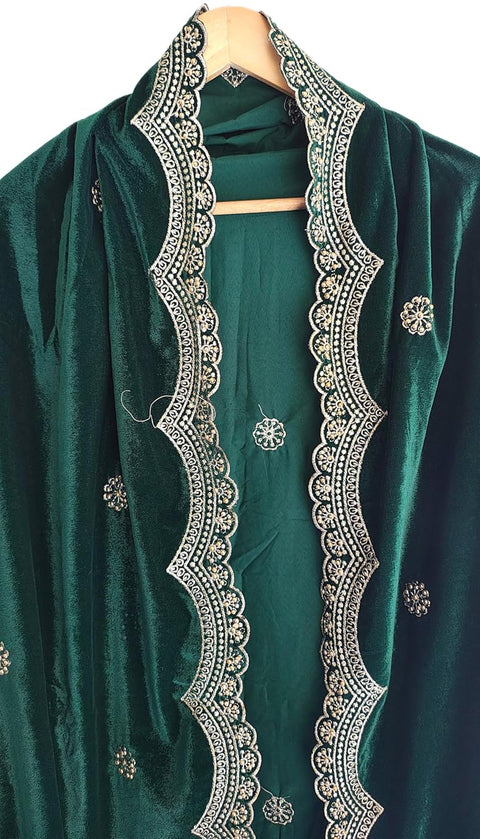 Luxury Micro-Velvet Embroidered Dupatta for Women | Heavy Scalloped Cutwork Border with Butti Work