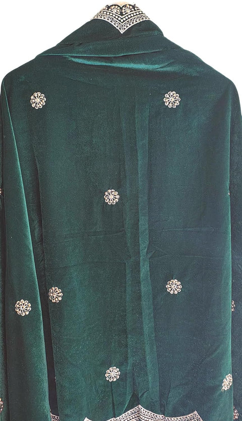 Luxury Micro-Velvet Embroidered Dupatta for Women | Heavy Scalloped Cutwork Border with Butti Work