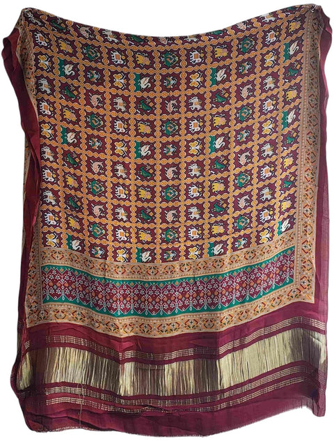 Printed Modal Silk Patola Print Dupatta, Traditional Indian Scarf with Geometric Motifs, Digital Print Design