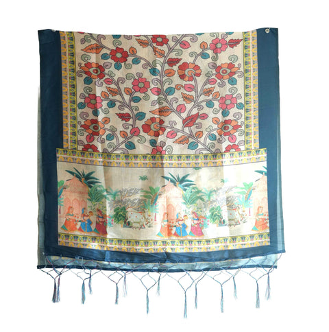 Assam Silk Traditional Dupatta with Multicolor Multi moti Motif | Ethnic Printed Cotton Dupatta with Tassels