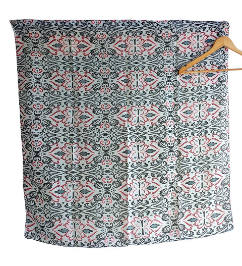 Floral Paisley Print Silk Scarf, Light Weight Square Neck Wrap, Blue and Orange Border Pattern, 100x100 cm