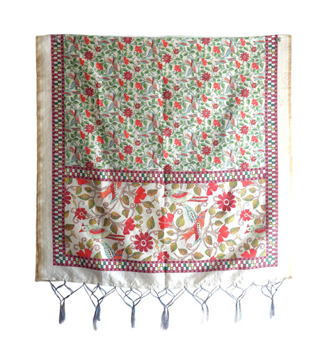 Assam Traditional Dupatta with Multicolor Multi moti Motif | Ethnic Printed Cotton Dupatta with Tassels