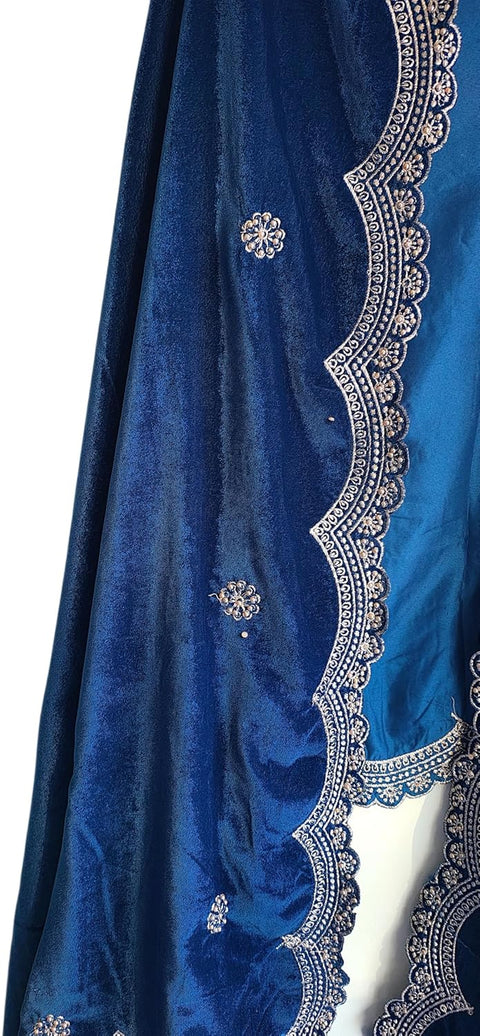 Luxury Micro-Velvet Embroidered Dupatta for Women | Heavy Scalloped Cutwork Border with Butti Work