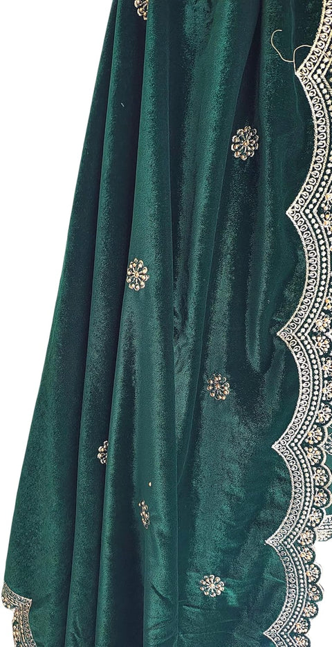 Luxury Micro-Velvet Embroidered Dupatta for Women | Heavy Scalloped Cutwork Border with Butti Work
