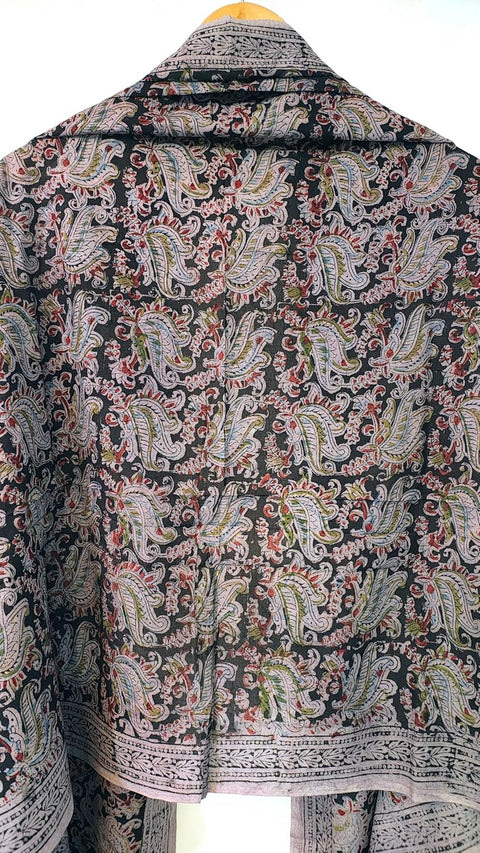 Hand Block Printed Kalamkari Stole - Traditional Indian Floral Scarves (73x194 cm)