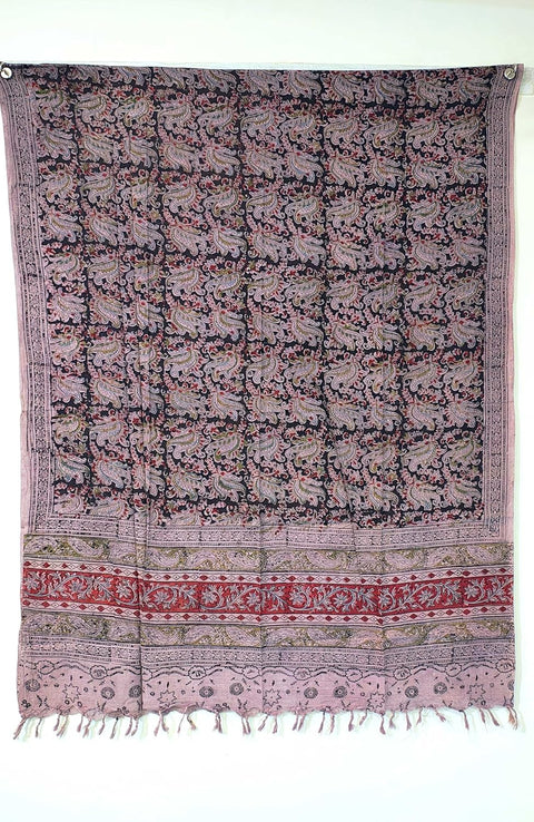 Hand Block Printed Kalamkari Stole - Traditional Indian Floral Scarves (73x194 cm)