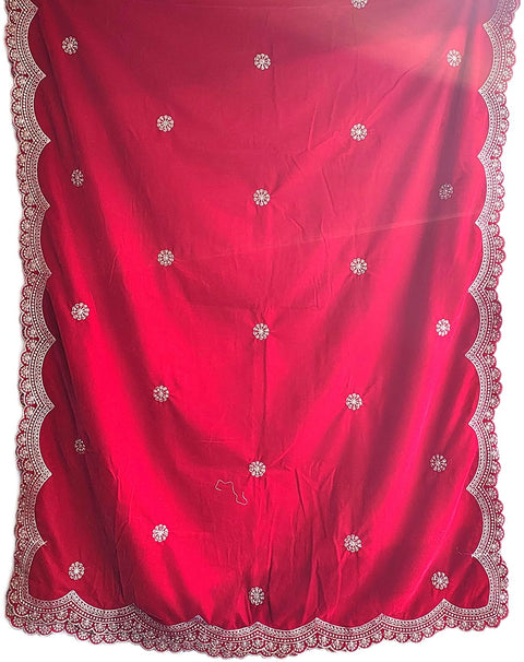 Luxury Micro-Velvet Embroidered Dupatta for Women | Heavy Scalloped Cutwork Border with Butti Work