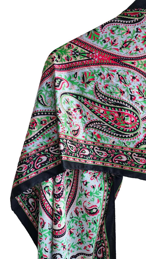 Silk Stole, Prints Multi Color, 51 cm Width x 65 cm Length, Lightweight(Brown And Green)