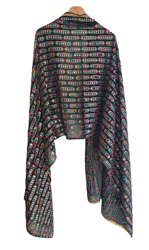 Handcrafted Mirror Work Embroidered Dupatta, Red, Cotton, Traditional Tribal Design, Ethnic Style