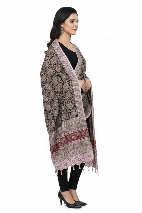 Hand Block Printed Kalamkari Stole - Traditional Indian Floral Scarves (73x194 cm)