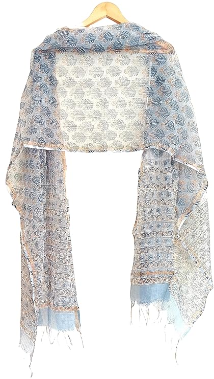 India Scarves Bagru Hand Block Floral kota Doria silk cotton Dupatta