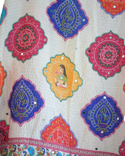 Chinon Pakistani Mirror Work Dupatta, Traditional Embellished Dupatta with Decorative Detailing