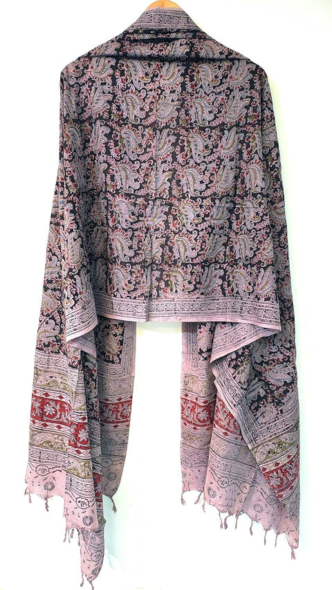 Hand Block Printed Kalamkari Stole - Traditional Indian Floral Scarves (73x194 cm)