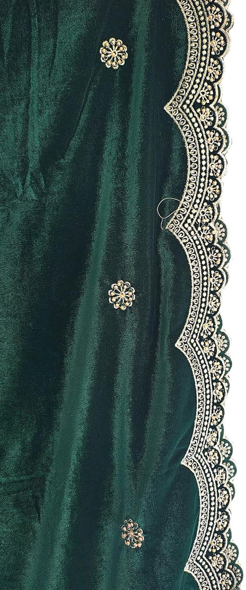 Luxury Micro-Velvet Embroidered Dupatta for Women | Heavy Scalloped Cutwork Border with Butti Work