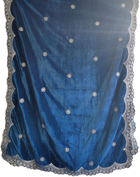 Luxury Micro-Velvet Embroidered Dupatta for Women | Heavy Scalloped Cutwork Border with Butti Work