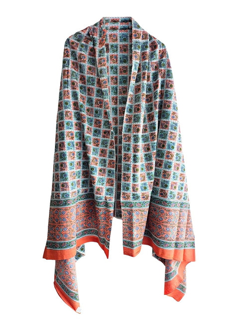 Hand Block Printed Bagru Dupatta in Pure Cotton Malmal