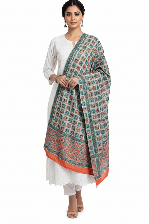 Hand Block Printed Bagru Dupatta in Pure Cotton Malmal