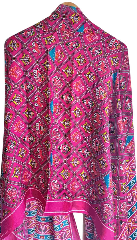 Printed Modal Silk Patola Print Dupatta, Traditional Indian Scarf with Geometric Motifs, Digital Print Design