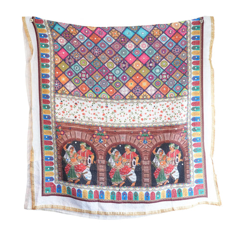 Chinon Pakistani Mirror Work Dupatta, Traditional Embellished Dupatta with Decorative Detailing