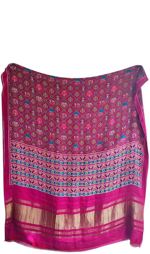 Printed Modal Silk Patola Print Dupatta, Traditional Indian Scarf with Geometric Motifs, Digital Print Design