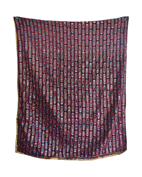 Handcrafted Mirror Work Embroidered Dupatta, Red, Cotton, Traditional Tribal Design, Ethnic Style