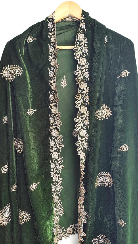 Velvet Dupatta for Women with Gold Zari Embroidery | Dupatta with Scalloped Border