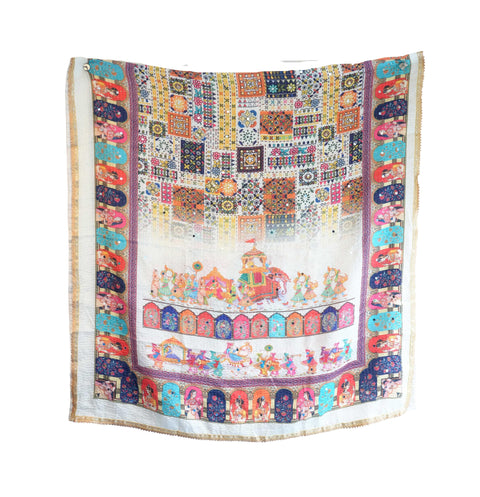 Chinon Pakistani Mirror Work Dupatta, Traditional Embellished Dupatta with Decorative Detailing