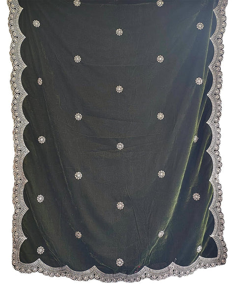 Luxury Micro-Velvet Embroidered Dupatta for Women | Heavy Scalloped Cutwork Border with Butti Work